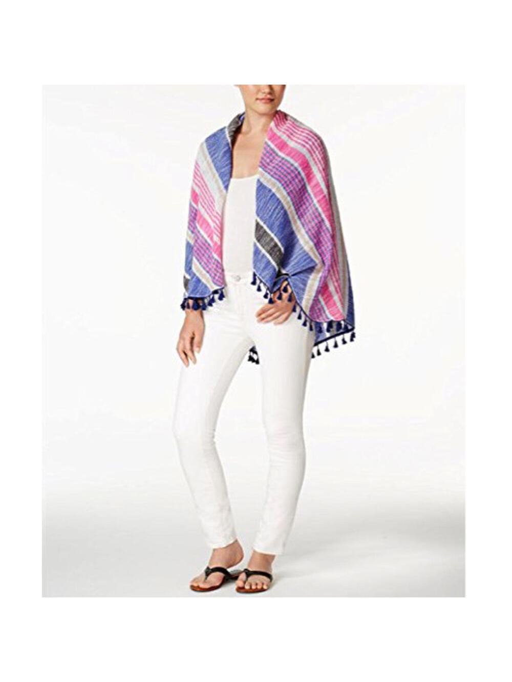 NWT Collection XIIX Blue Pink Stripe Cotton Circle Wrap Scarf & Cover‑Up in One